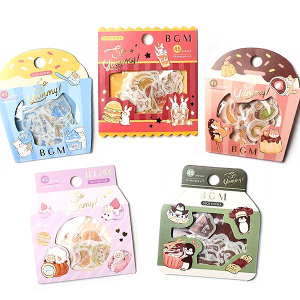 動物 食べ物 Bgm 5柄セット フレークシール 特価 箔押し加工 マステ素材 可愛い 45枚入 シール 待望 Quartzhotel Mx