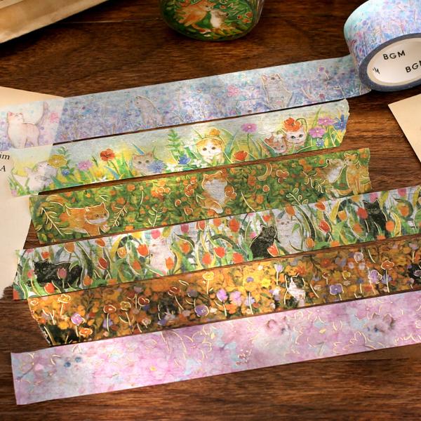 BGM (全6種) 箔押し 花と猫 20mm マスキングテープ / 花柄 ネコ マステ