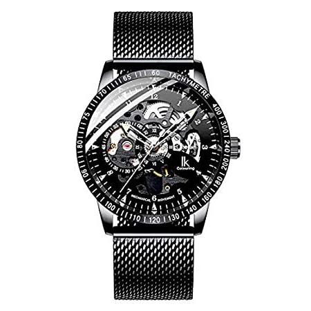 完璧 ビジネスカジュアル 新品高級メンズ腕時計 ブラックメッシュブレスレット ブラック 42mm 自動機械式スケルトン腕時計 生活雑貨