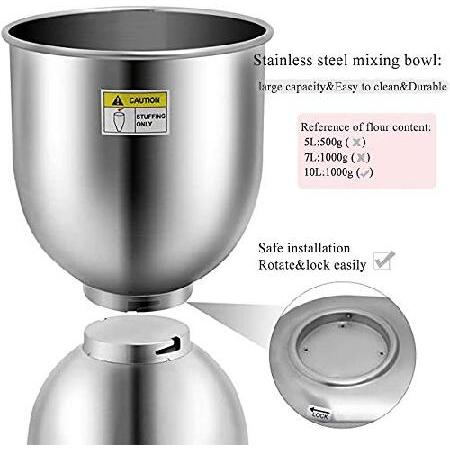 Huanyu　Stand　Mixer　Bowl　Stainless　Mixing　Steel　Flat　Electric　Blender　Spray　with　Food　10QT　Beater　Whisk　Shell　Ma　White　Dough　Hook　Dough　Multifunctional