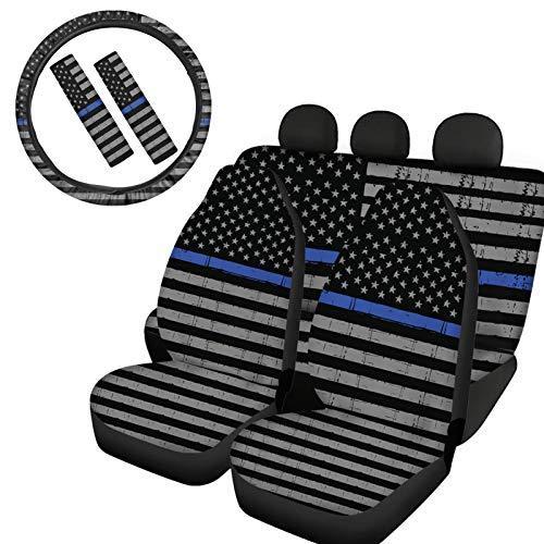 素敵でユニークな 新品toaddmos 細いブルーライン アメリカ国旗 カーシートカバー フルセット シートベルトパッド2枚 ユニバーサル15インチハンドルカバー 車 トラ 生活雑貨 Nfthorizon Io
