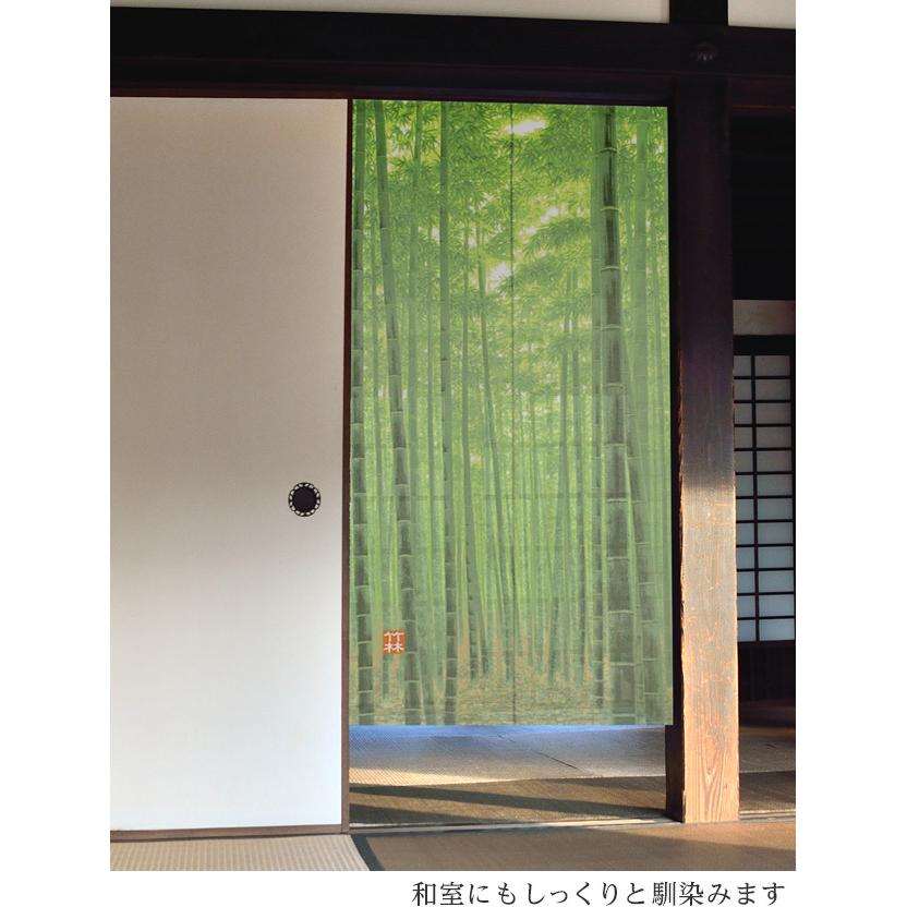 京都くろちく【新品】高級 麻暖簾 3連 幅90竹林 深緑 日本製 麻 のれん