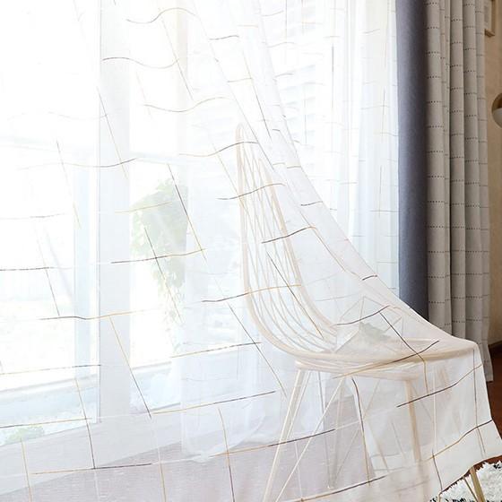 カーテン 生地 レース 北欧 柄 レースカーテン 窓 おしゃれ チェック柄 間仕切り ライン ホワイト 白 かわいい 幅1 260cm丈101 0cm Jy 09 Fz 02 Lacecurtain6 ハルカーテン屋 通販 Yahoo ショッピング