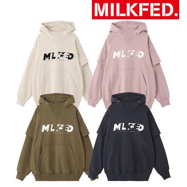 パーカー レディース ミルクフェド MILKFED LAYERED SLEEVE SWEAT HOODIE スウェット カーキ ネイビー ピンク 紺
