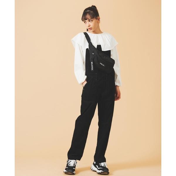 ☆ミルクフェド☆超美品☆両面ロゴストレッチクロップドデニムオーバーオールM☆ ☆ミルクフェド☆超美品☆両面ロゴストレッチクロップドデニム