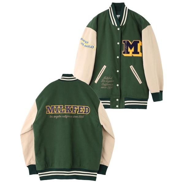 スタジャン ジャケット ミルクフェド MILKFED VARSITY JACKET ブルゾン アウター スタジアムジャンパー レディース 緑 ネイビー