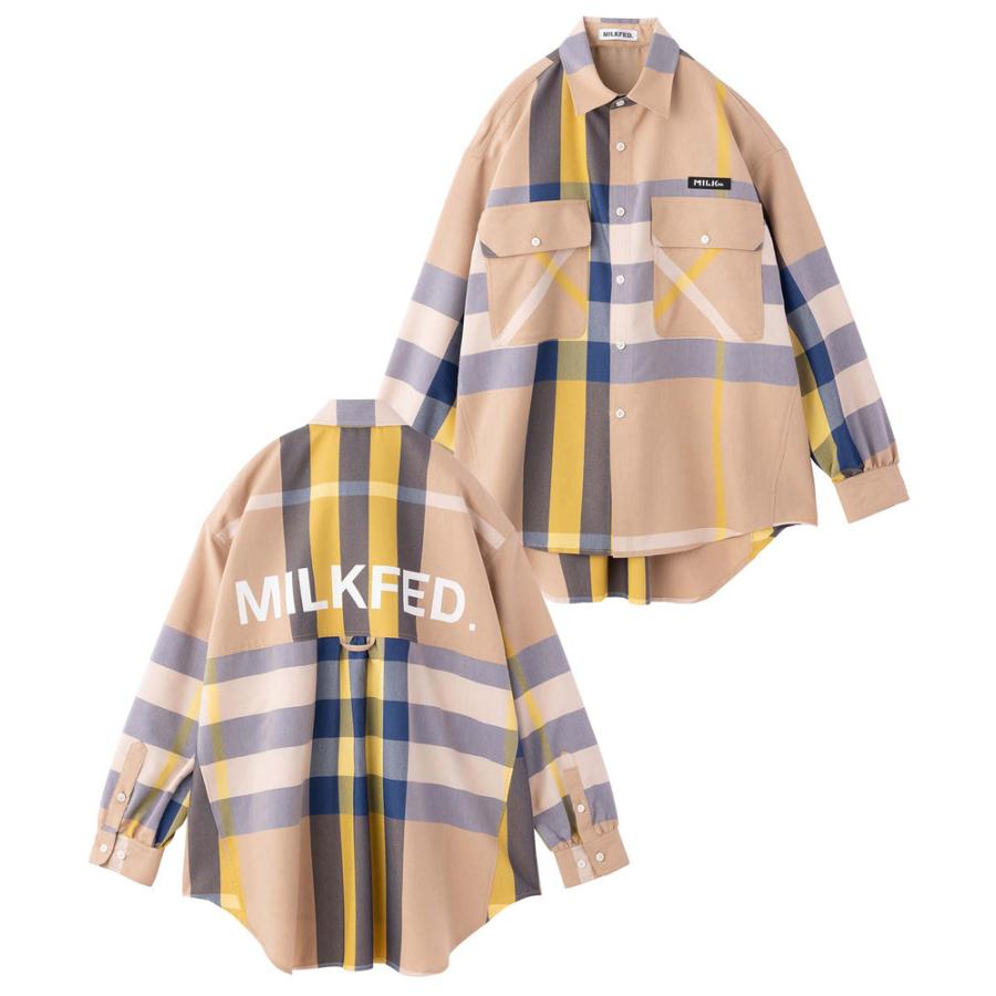 シャツ ブラウス ミルクフェド レディース 長袖 MILKFED BACK LOGO PLAID SHIRT 103231014009 ベージュ 紫｜ariel｜18