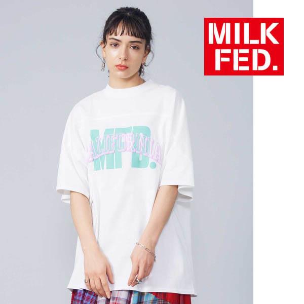 tシャツ Tシャツ ミルクフェド MILKFED SS FOOTBALL TOP 103232013024 レディース 黒 ブラック ホワイト 白｜ariel｜21