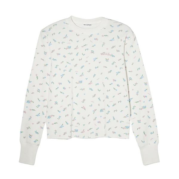 tシャツ Tシャツ ミルクフェド MILKFED FLORAL PATTERN WAFFLE LS TOP レディース カットソー ブランド 春 白｜ariel｜04