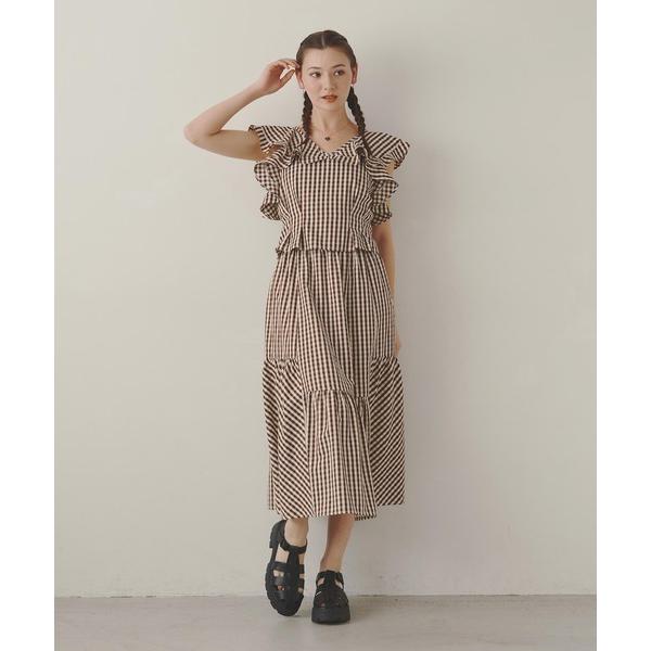 スカート ロングスカート ミルクフェド MILKFED GINGHAM TIERED SKIRT ギンガムチェック 黒 茶色 水色 夏 夏もの 茶｜ariel｜18