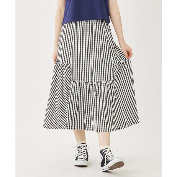 スカート ロングスカート ミルクフェド MILKFED GINGHAM TIERED SKIRT ギンガムチェック 黒 茶色 水色 夏 夏もの 茶｜ariel｜21