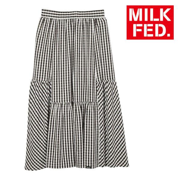 スカート ロングスカート ミルクフェド MILKFED GINGHAM TIERED SKIRT ギンガムチェック 黒 茶色 水色 夏 夏もの 茶｜ariel｜02