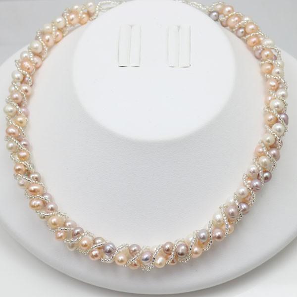 真珠 パール ロング ネックレス 淡水真珠 6mm-7mm マルチカラー 淡水 