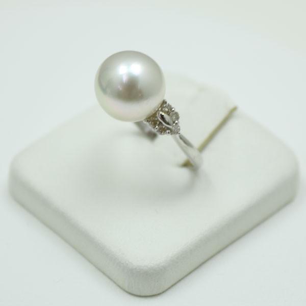 真珠 指輪 パール リング 白蝶真珠 南洋真珠 11mm-12mm ホワイトカラー ダイヤモンド 0.20ct 18金ホワイトゴールド K18WG 10413(64515円)