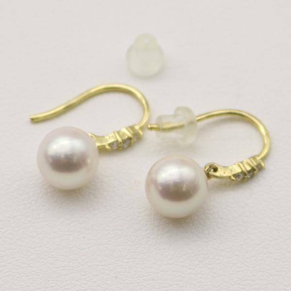 K18 ピアス あこや真珠 7mm ダイヤ付き 真珠 パール ピアス あこや真珠 ダイヤ K18 パールピアス 7mm-7.5mm