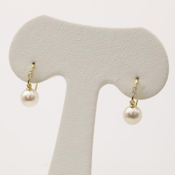 真珠 パール ピアス あこや真珠 ダイヤ K18 パールピアス 7mm-7.5mm  