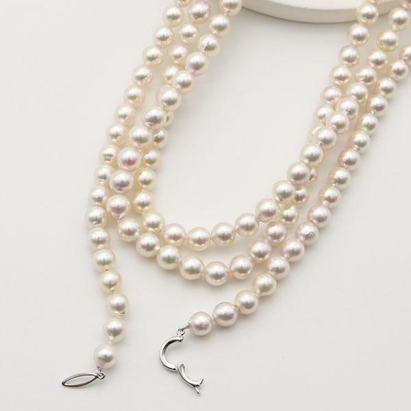 真珠 パール ロング ネックレス あこや真珠 ロング パール ネックレス 7mm-7.5mm 120cm ホワイトカラー シルバー アコヤ本真珠 カジュアル10582の画像