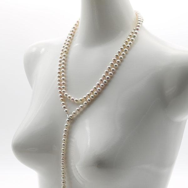 真珠 パール ロング ネックレス あこや真珠 ロング パール ネックレス 7mm-7.5mm 120cm ホワイトカラー シルバー アコヤ本真珠 カジュアル10582の画像