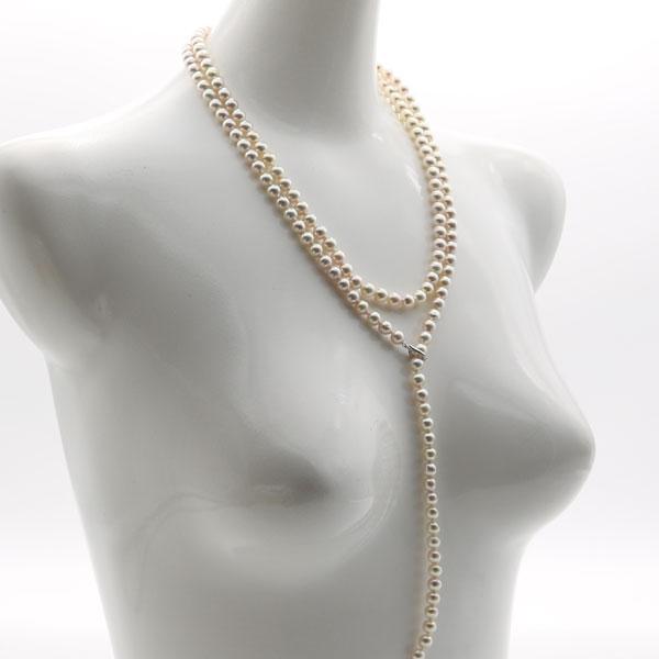 真珠 パール ロング ネックレス あこや真珠 ロング パール ネックレス 7mm-7.5mm 120cm ホワイトカラー シルバー アコヤ本真珠 カジュアル10582の画像