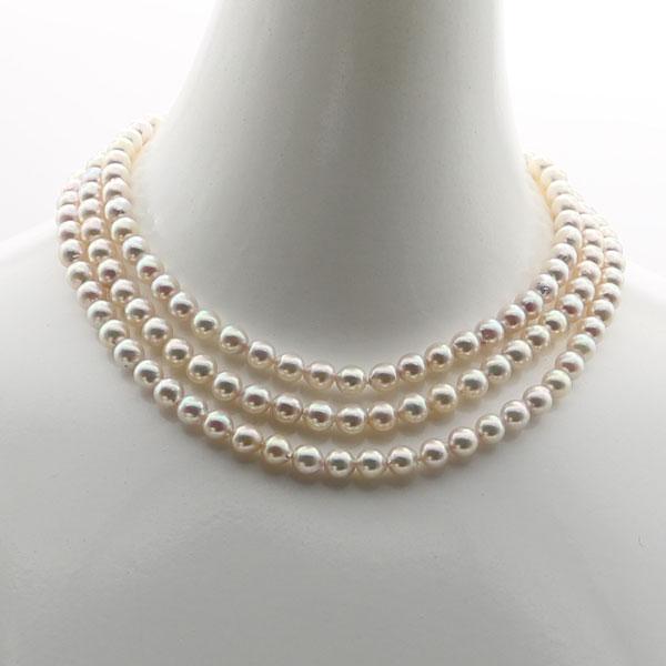 真珠 パール ロング ネックレス あこや真珠 ロング パール ネックレス 7mm-7.5mm 120cm ホワイトカラー シルバー アコヤ本真珠 カジュアル10582の画像