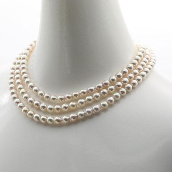 真珠 パール ロング ネックレス あこや真珠 ロング パール ネックレス 7mm-7.5mm 120cm ホワイトカラー シルバー アコヤ本真珠 カジュアル10582の画像