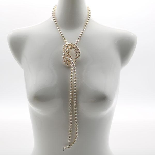 真珠 パール ロング ネックレス あこや真珠 ロング パール ネックレス 7mm-7.5mm 120cm ホワイトカラー シルバー アコヤ本真珠 カジュアル10582の画像