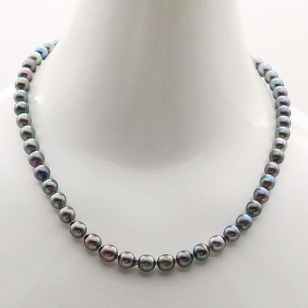 真珠 パール ネックレス あこや真珠 パールネックレス 7mm-7.5mm 黒  