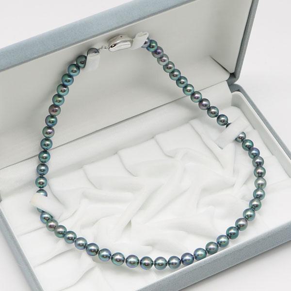 パール　ネックレス　ブラック　約7mm　Silver刻印 アコヤ黒真珠 ブラックパールネックレス(ブルー,グリーン系) 6.5-7mm