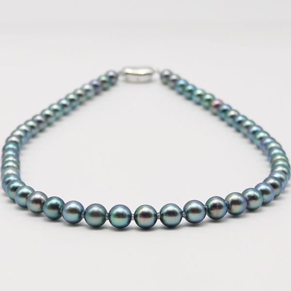 本真珠　ネックレス　7mm 真珠 パール ネックレス あこや真珠 パールネックレス 7mm-7.5mm 黒