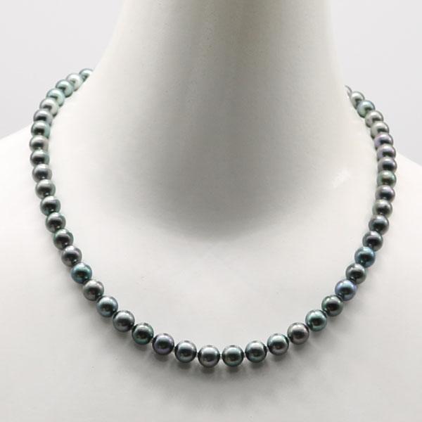 パールネックレス 7mm 本真珠 あこや真珠 ブラック シルバー刻印