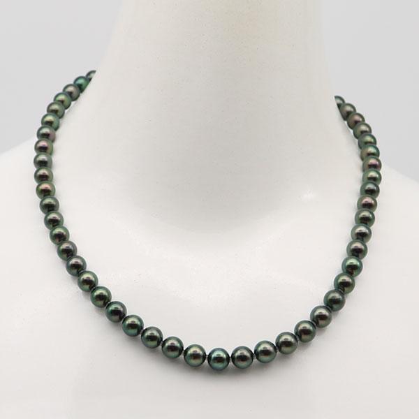 パールネックレス　7mm　本真珠　あこや真珠　ブラック　シルバー刻印 アコヤ黒真珠 ブラックパールネックレス 6.5-7mm ラウンド〜セミ