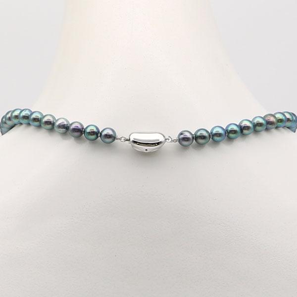 パール　ネックレス　ブラック　約7mm　Silver刻印 アコヤ黒真珠 ブラックパールネックレス(ブルー,グリーン系) 6.5-7mm