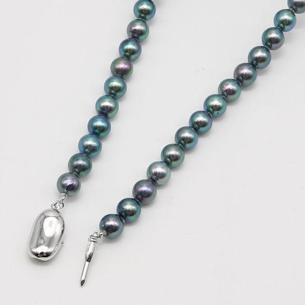 パールネックレス　7mm　本真珠　あこや真珠　ブラック　シルバー刻印 真珠 パール ネックレス あこや真珠 パールネックレス 7mm-7.5mm 黒