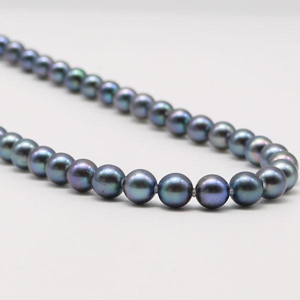 真珠 パール ネックレス あこや真珠 パールネックレス 7.5mm-8mm 黒真珠 ブラックパール ブラックカラー シルバー冠婚葬祭  11445の画像