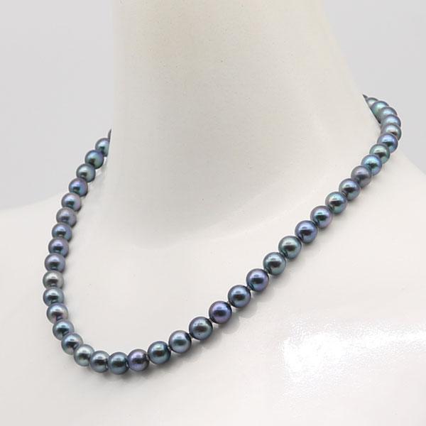 真珠 パール ネックレス あこや真珠 パールネックレス 7.5mm-8mm 黒真珠 ブラックパール ブラックカラー シルバー冠婚葬祭  11445の画像