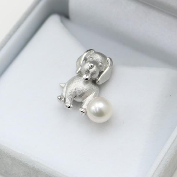 ミキモト MIKIMOTO ブローチ パール ダックスフント 犬 真珠 シルバー