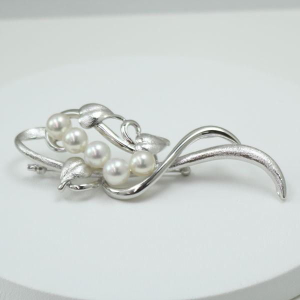 真珠 パール ブローチ あこや真珠 パール ブローチ 7mm-7.5mm 5pcs ホワイトカラー シルバー デザイン アコヤ本真珠 冠婚葬祭 卒業式 入学式 2ウエイペンダント