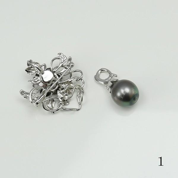 真珠 パール ブローチ 黒蝶真珠 黒真珠 13mm-14mm ブラックカラー
