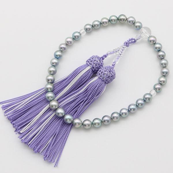 真珠 数珠 パール 念珠 あこや真珠 数珠 7 5mm 8mm 新色紫房 ブルーグレーカラー アコヤ本真珠 冠婚葬祭 葬儀 お葬式 法事 真珠パール専門店 アリエルパール 通販 Yahoo ショッピング