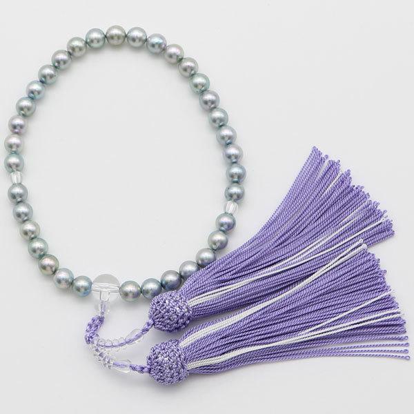 真珠 数珠 パール 念珠 あこや真珠 数珠 7 5mm 8mm 新色紫房 ブルーグレーカラー アコヤ本真珠 冠婚葬祭 葬儀 お葬式 法事 女性用 真珠パール専門店 アリエルパール 通販 Yahoo ショッピング