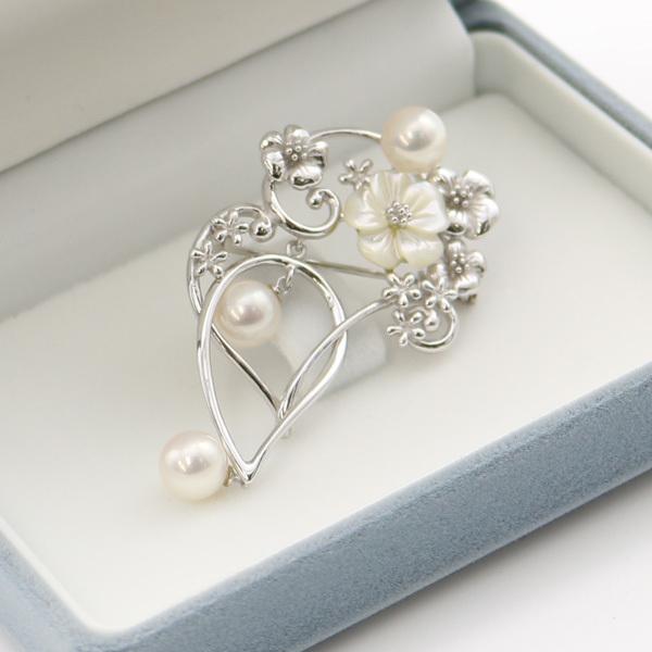 真珠 パール ブローチ アコヤ真珠 7.5mm-8mm ホワイトカラー シルバー