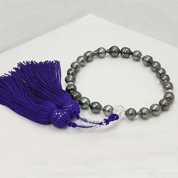 真珠 数珠 黒蝶真珠 パール 念珠 8-11mm バロックパール ブラック