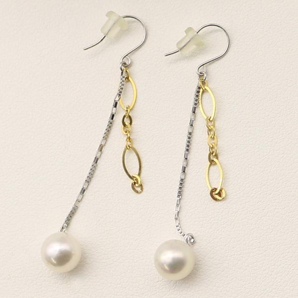 真珠 パール ピアス アコヤ真珠 ホワイトゴールド 18金 7mm-7.5mm ホワイトピンク ロング パールピアス 6月誕生石 13879