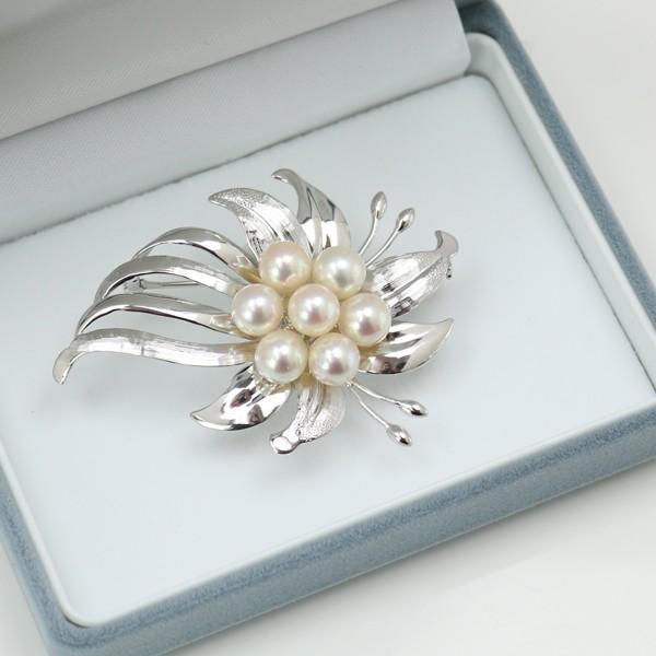 真珠 パール ブローチ あこや真珠 アコヤ真珠 7mm-7.5mm ホワイト