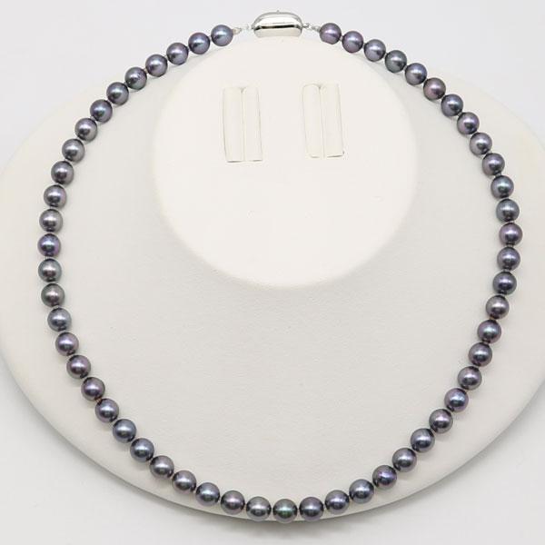 あこや真珠 ブラックパールネックレス 7.9-8.4mm シルバー刻印 真珠 パール ネックレス あこや真珠 パールネックレス 7mm-7.5mm 黒