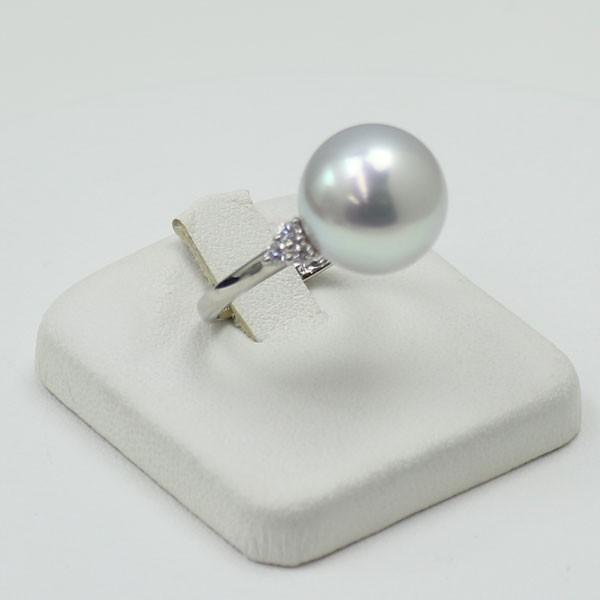 真珠 指輪 パール リング 南洋白蝶真珠 13mm グレーカラー ダイヤ0.20カラット プラチナ パールリング指輪 14590の画像