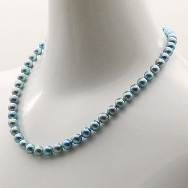 真珠 パール ネックレス あこや真珠7.5mm-8mm ブルーグレーパール  