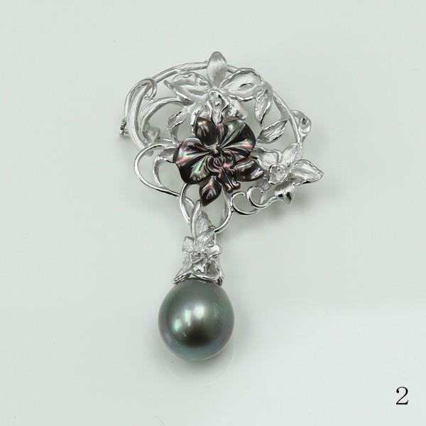 真珠 パール ブローチ 黒蝶真珠 ブローチペンダント 黒真珠 13mm 