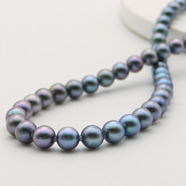 真珠 パール ネックレス あこや真珠 パールネックレス 7.5mm-8mm 黒真珠 ブラックパール ブラックカラー シルバー 冠婚葬祭14898の画像