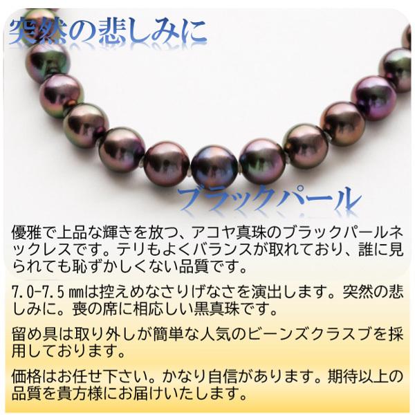 真珠 パール ネックレス あこや真珠 7mm-7.5mm 黒真珠 ブラックパール